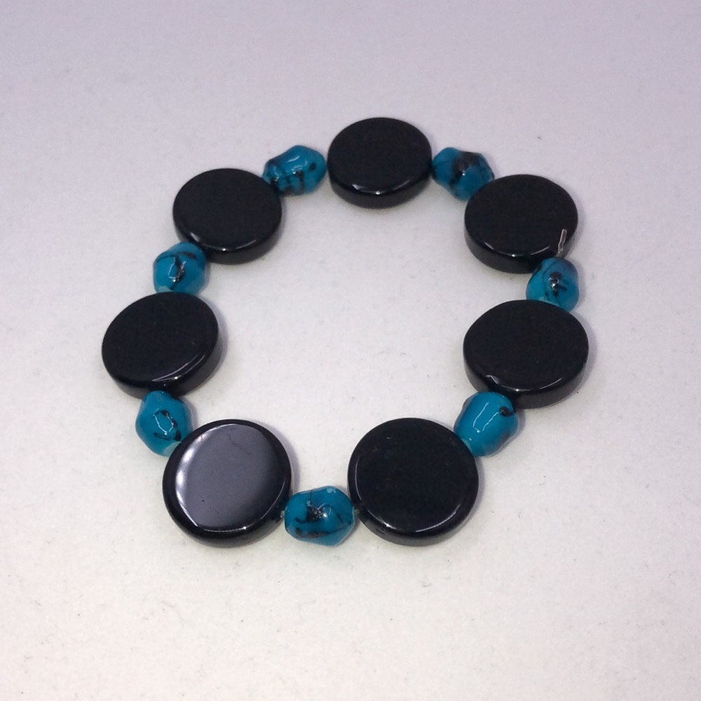 Black and Turquoise Stretch Bracelet